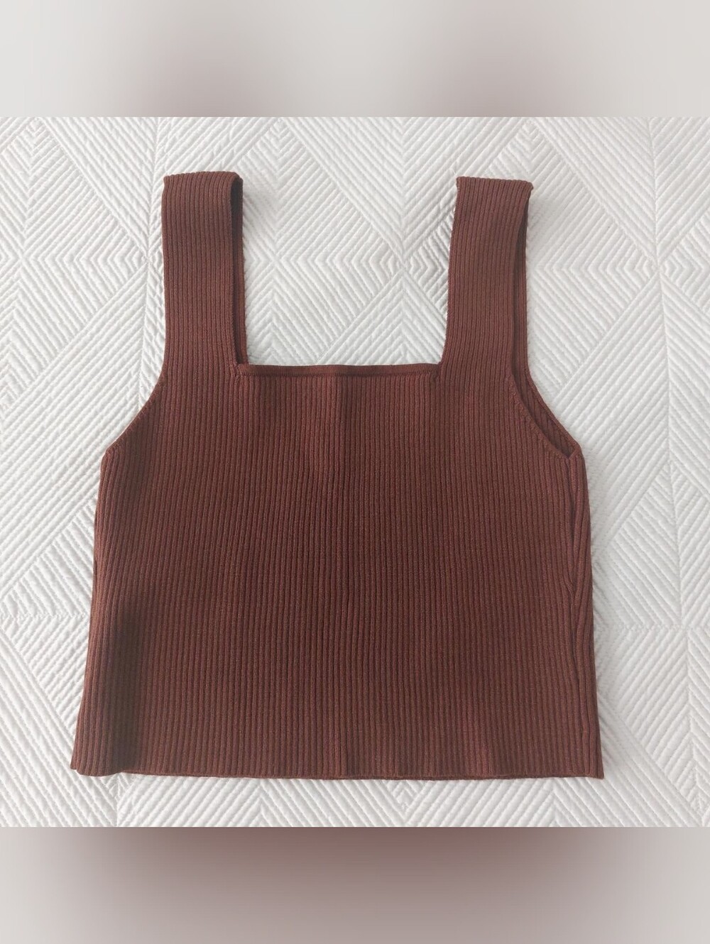 Brown Ribbed Square-Neck Crop Top - Picture 5 of 5